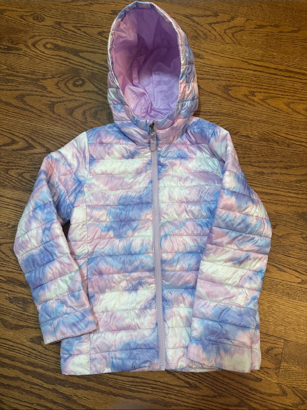 Lands' End Kids Tie-Dye Pastel Puffer Jacket - Pink, Purple, Blue